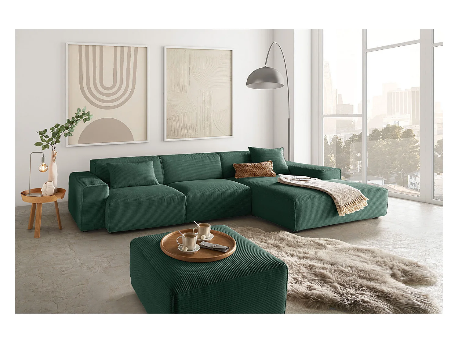 Ecksofa - Smaragdgrün Cord - RANI