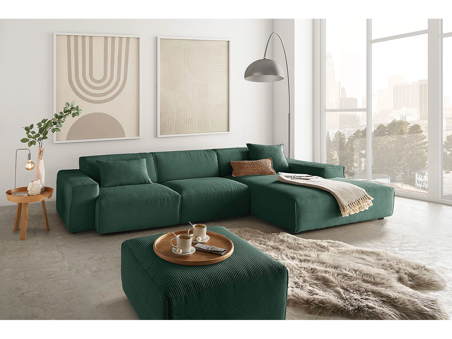 Ecksofa - Smaragdgrün Cord - RANI