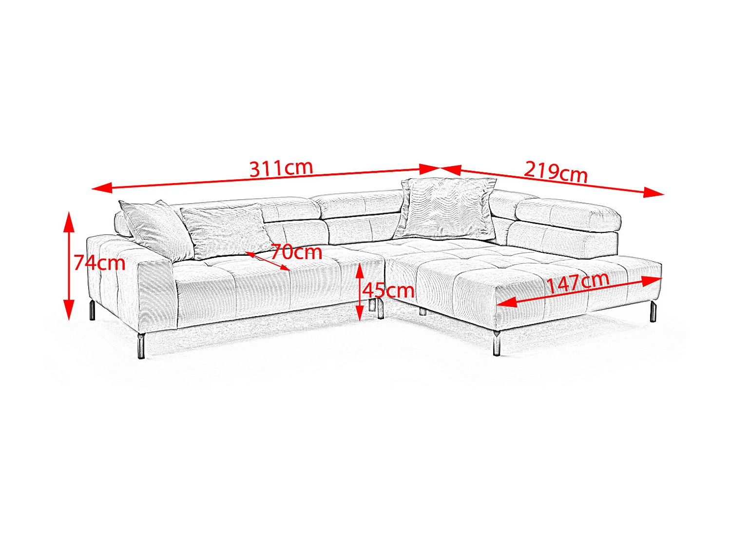 Ecksofa - Silber Cord - OHIO