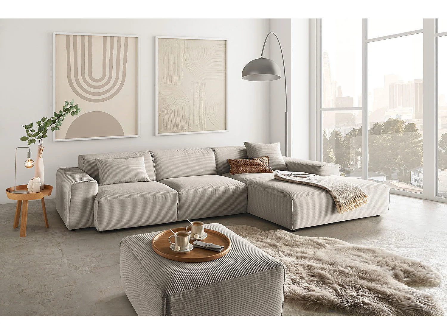 Ecksofa - Steingrau Cord - RANI