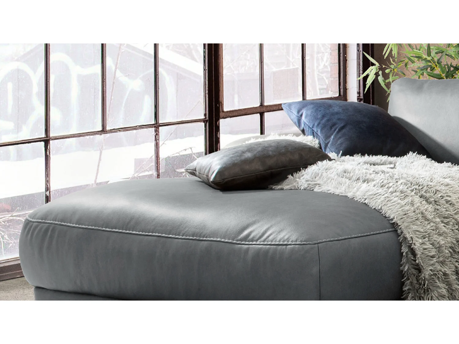 Ecksofa - Grau Leder - LOLA