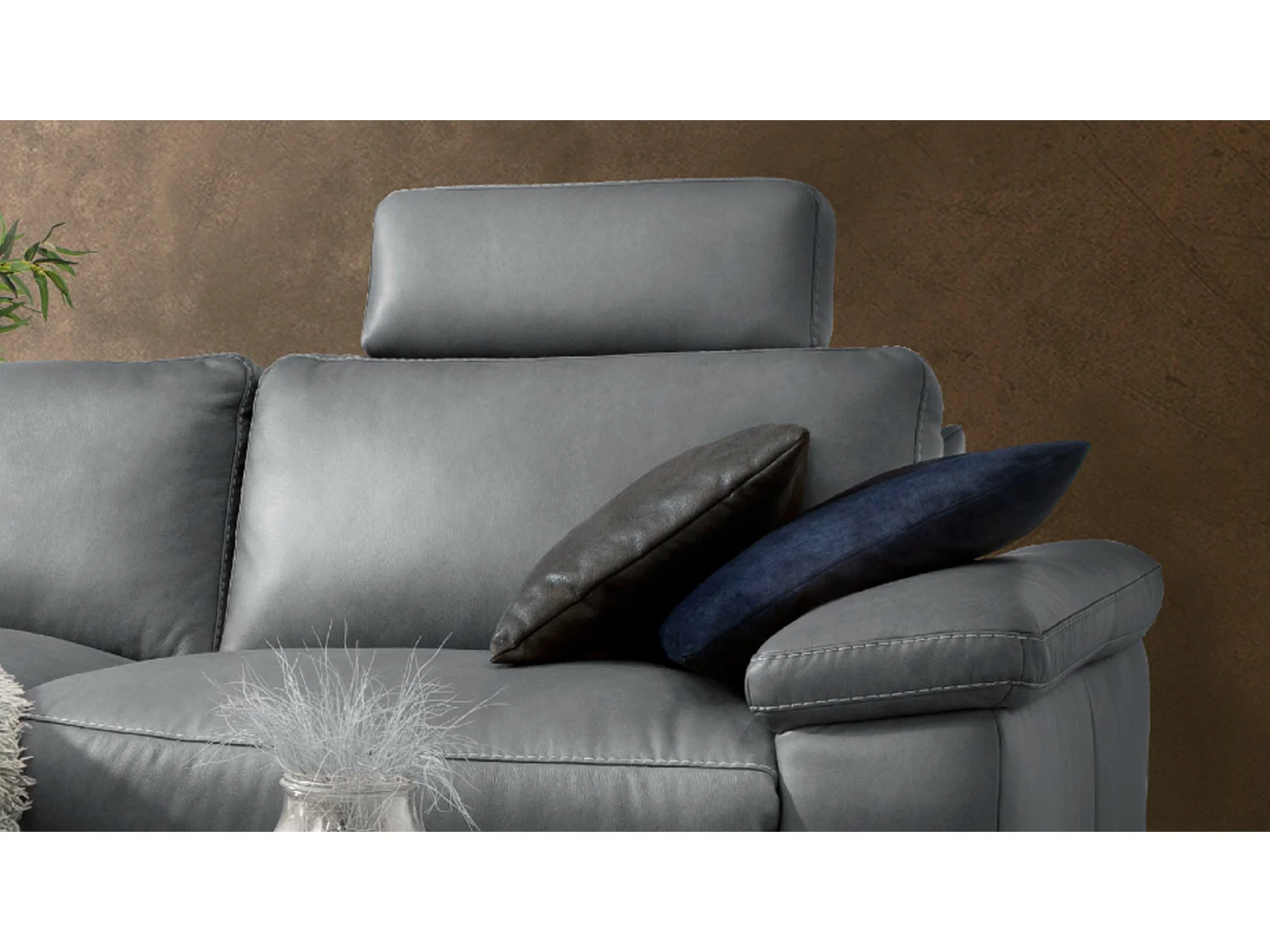 Ecksofa - Grau Leder - LOLA