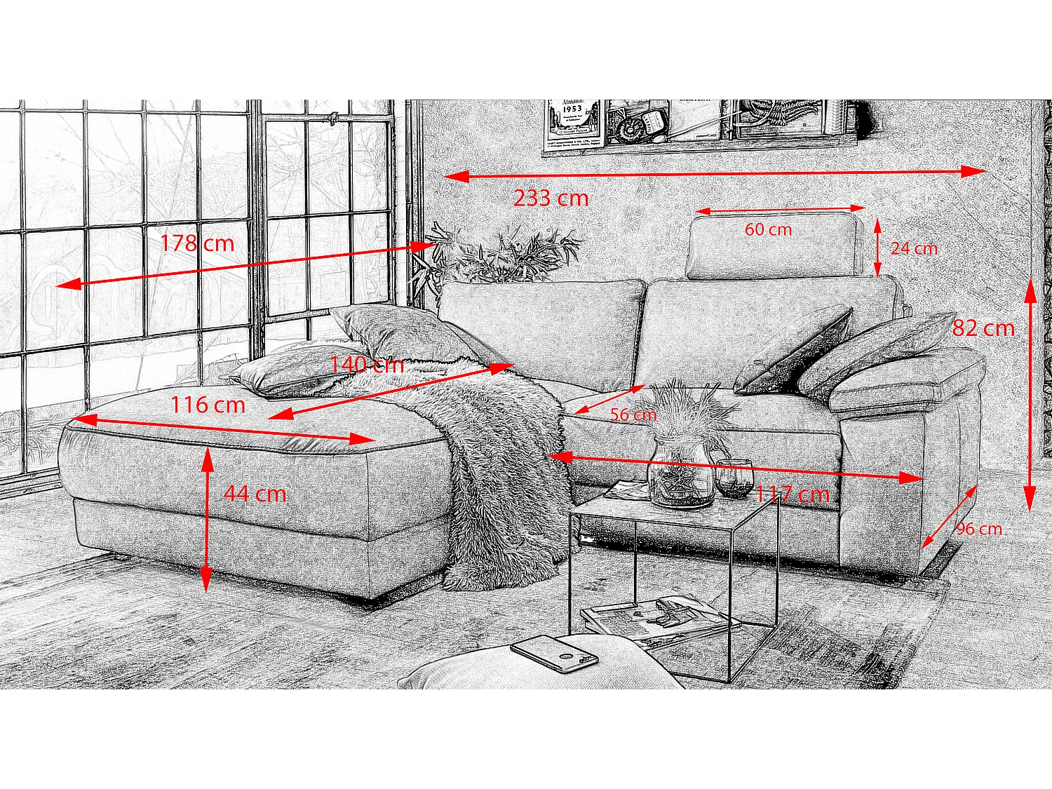 Ecksofa - Grau Leder - LOLA