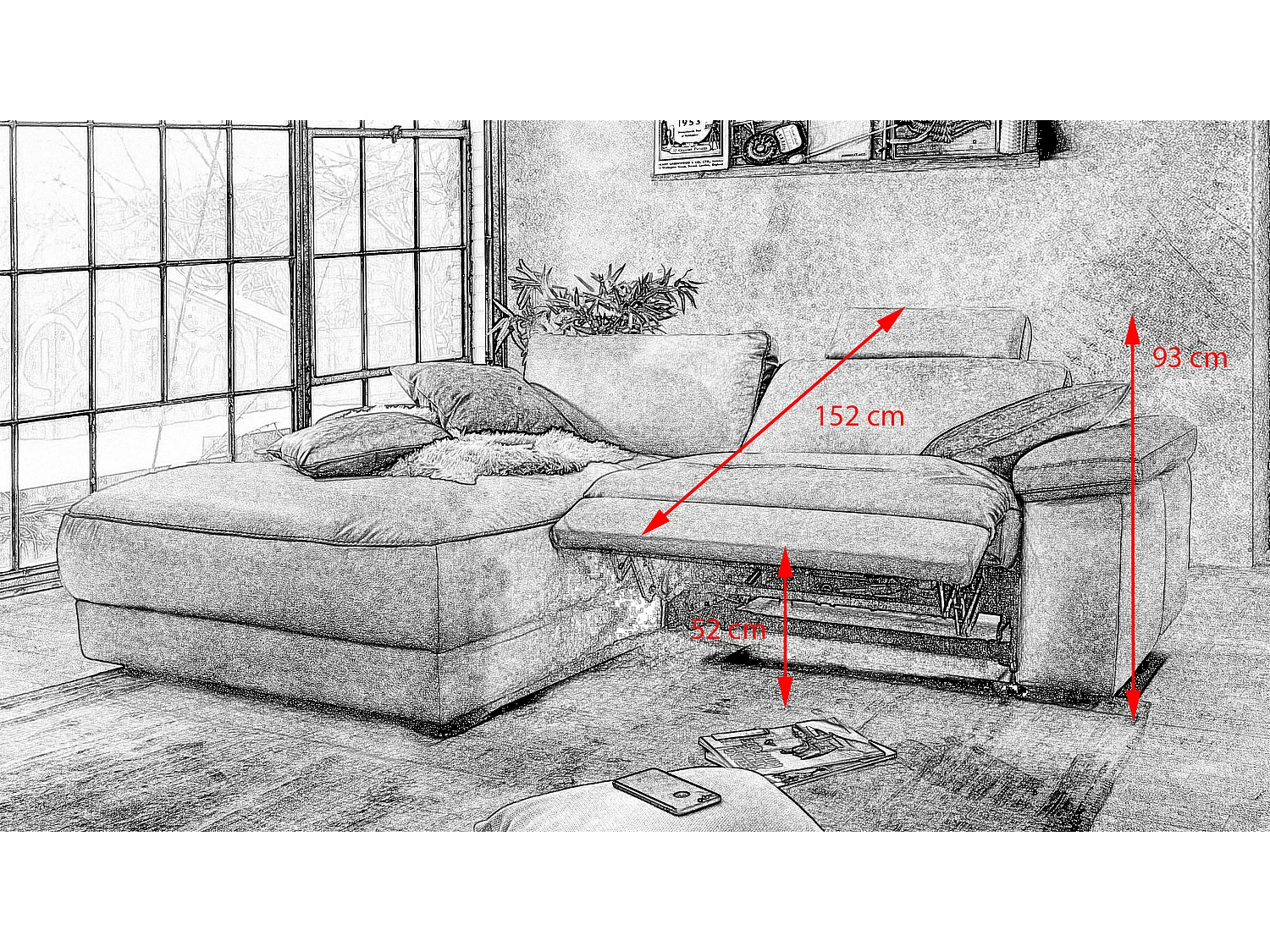 Ecksofa - Grau Leder - LOLA