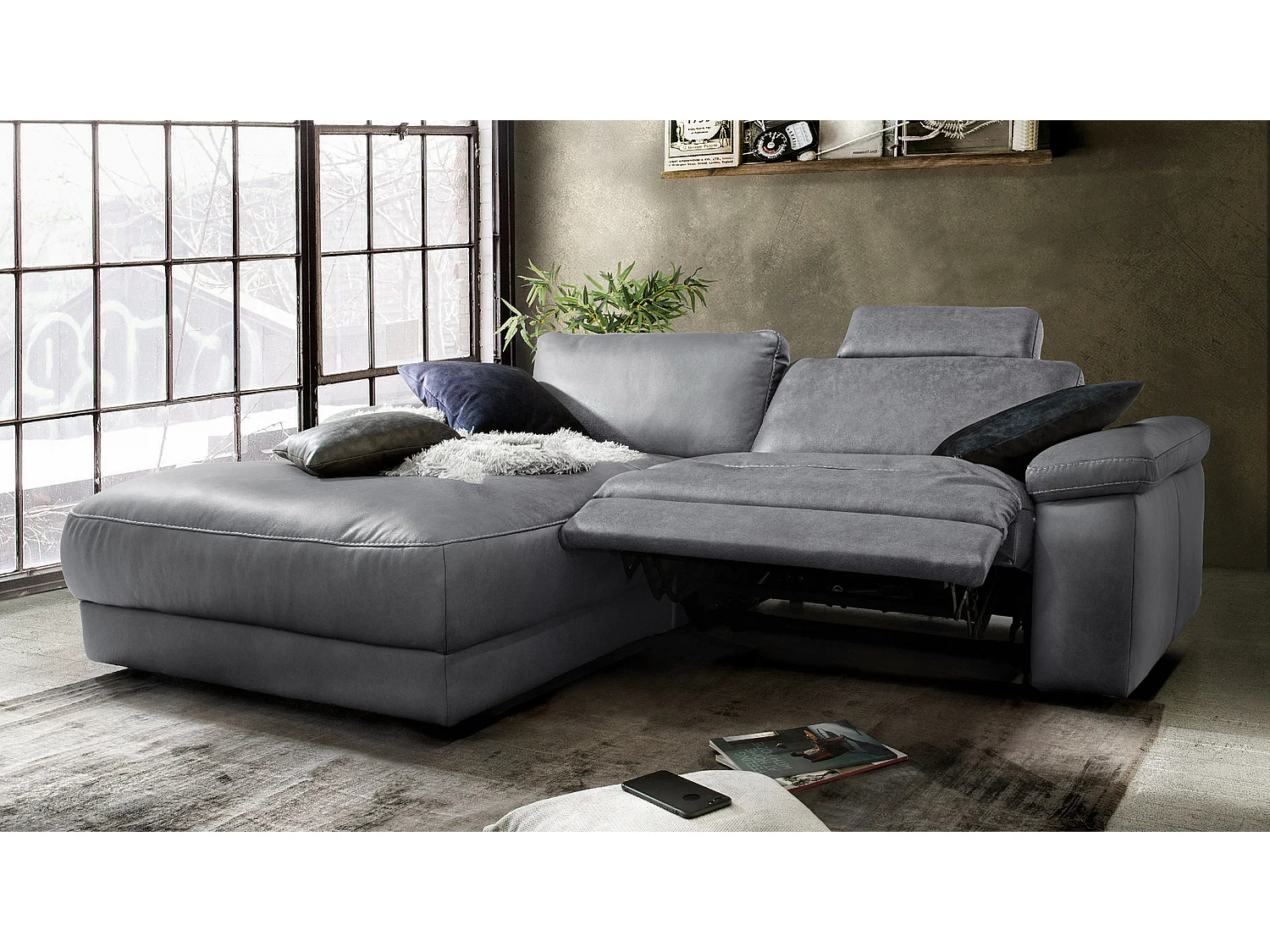 Ecksofa - Grau Leder - LOLA