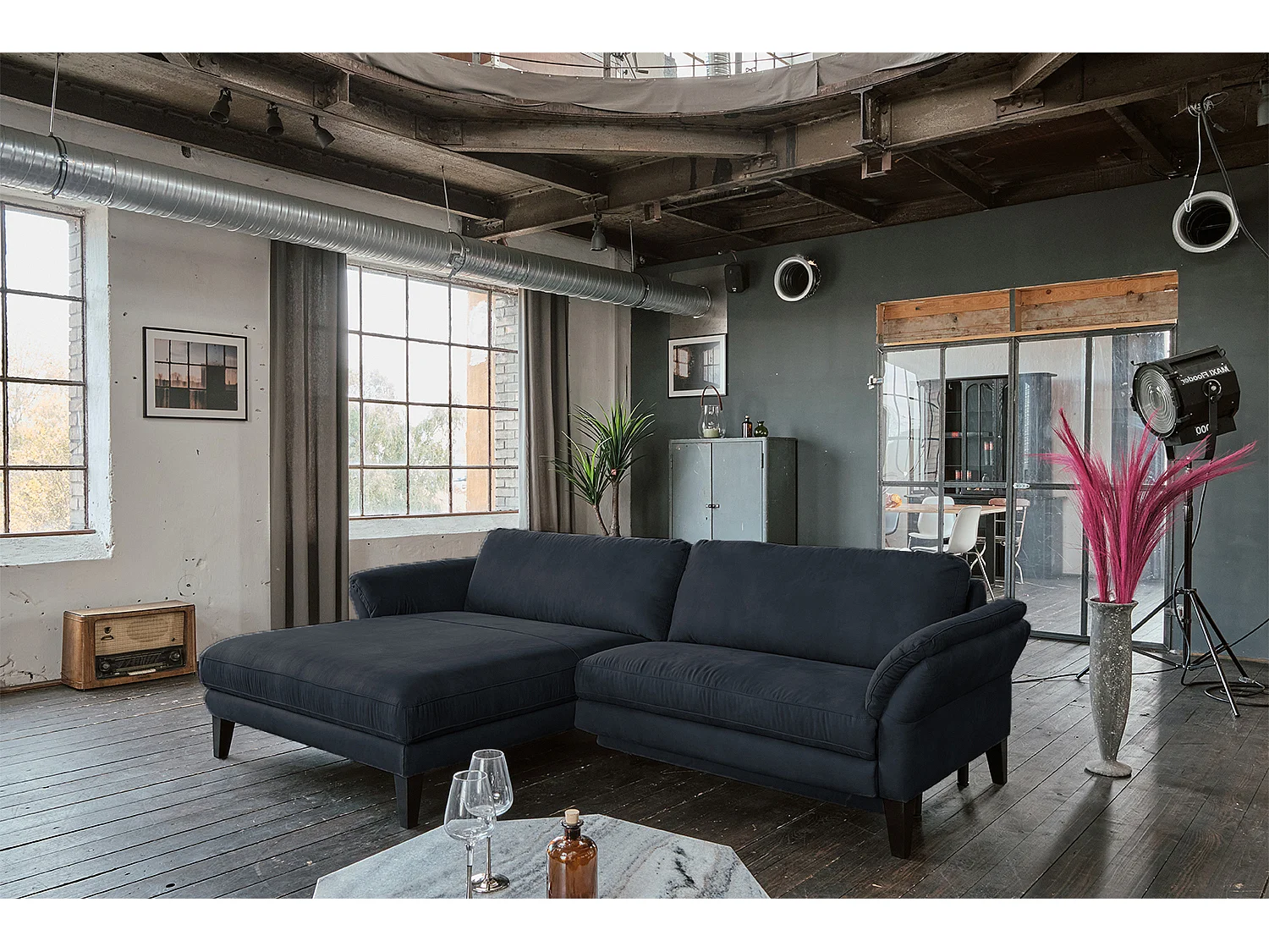 Ecksofa - Schwarz Webstoff - MALTA