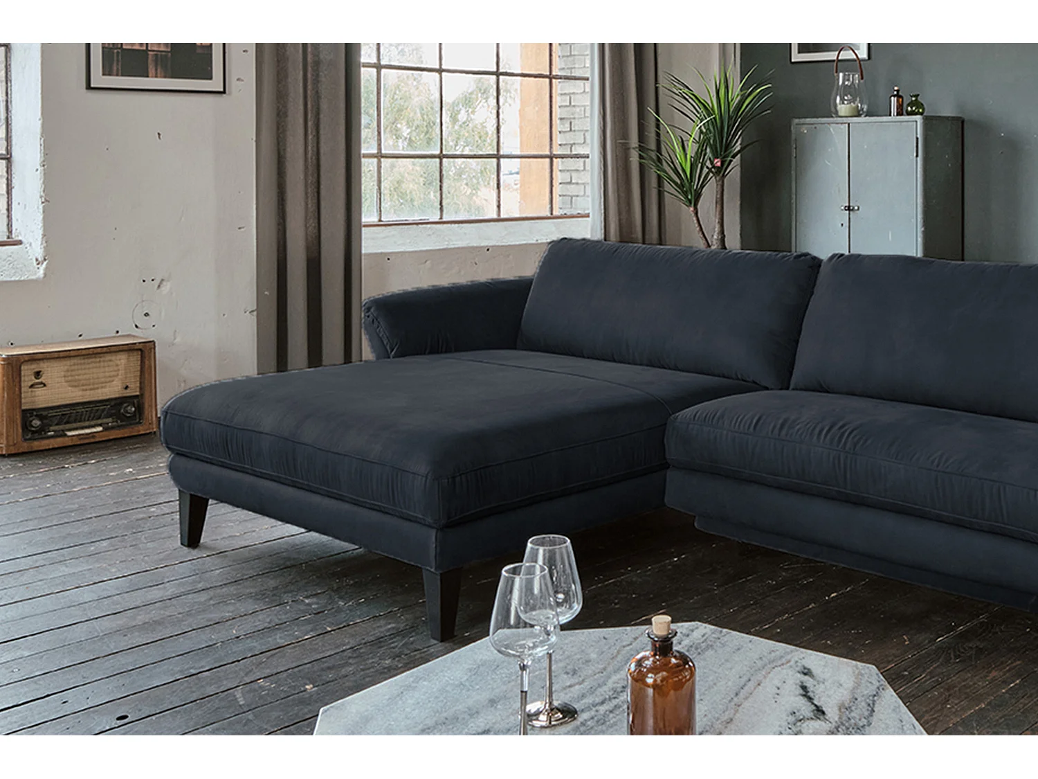 Ecksofa - Schwarz Webstoff - MALTA