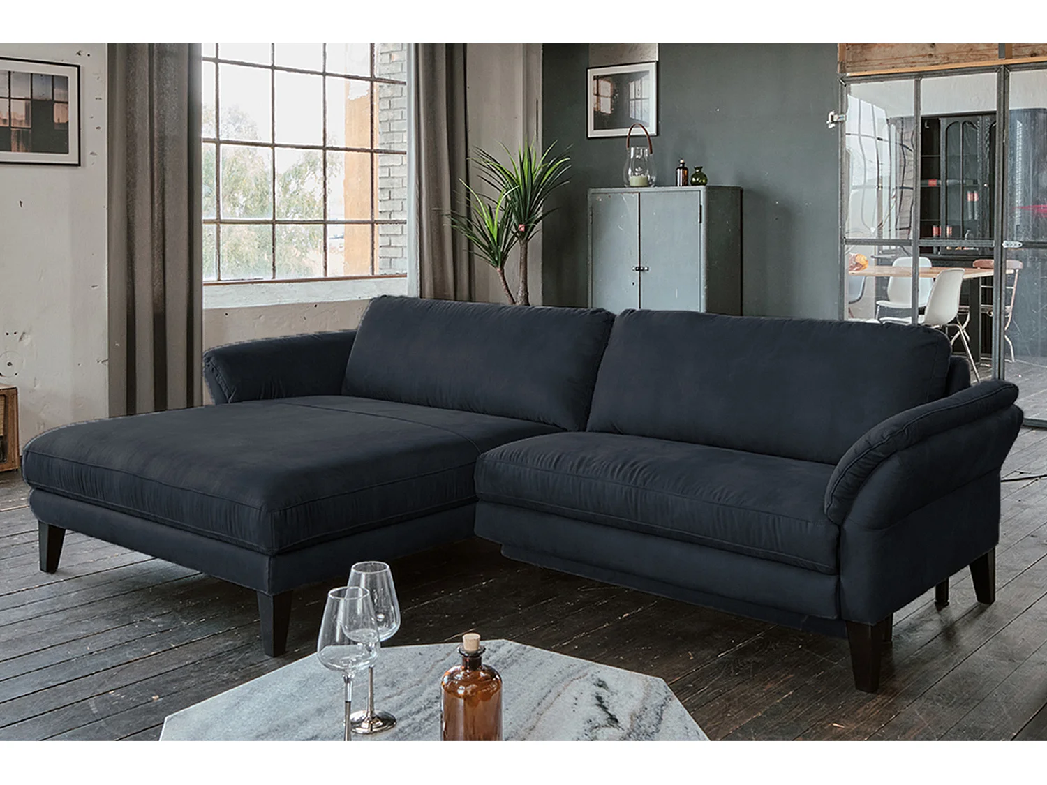 Ecksofa - Schwarz Webstoff - MALTA