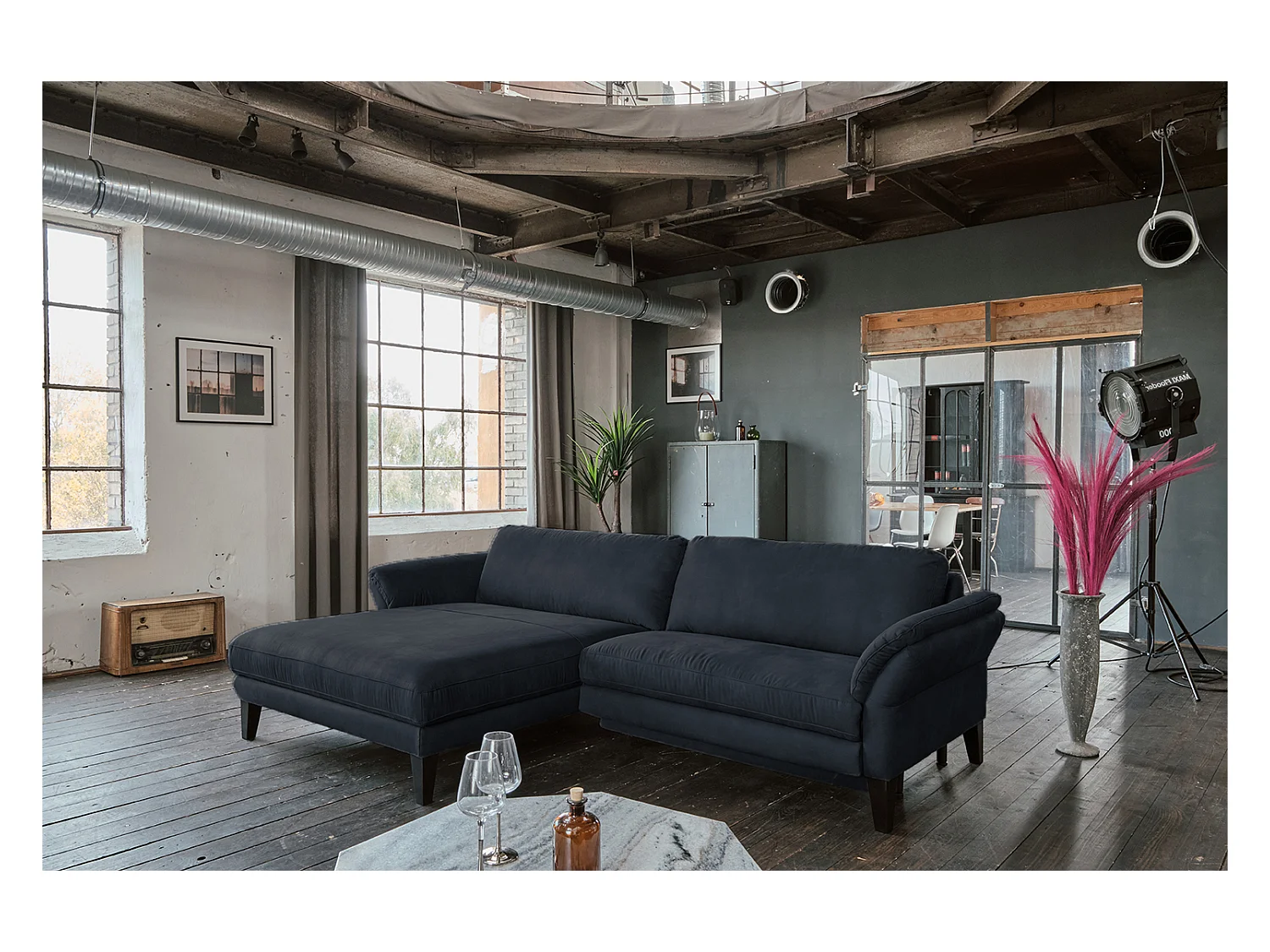 Ecksofa - Schwarz Webstoff - MALTA