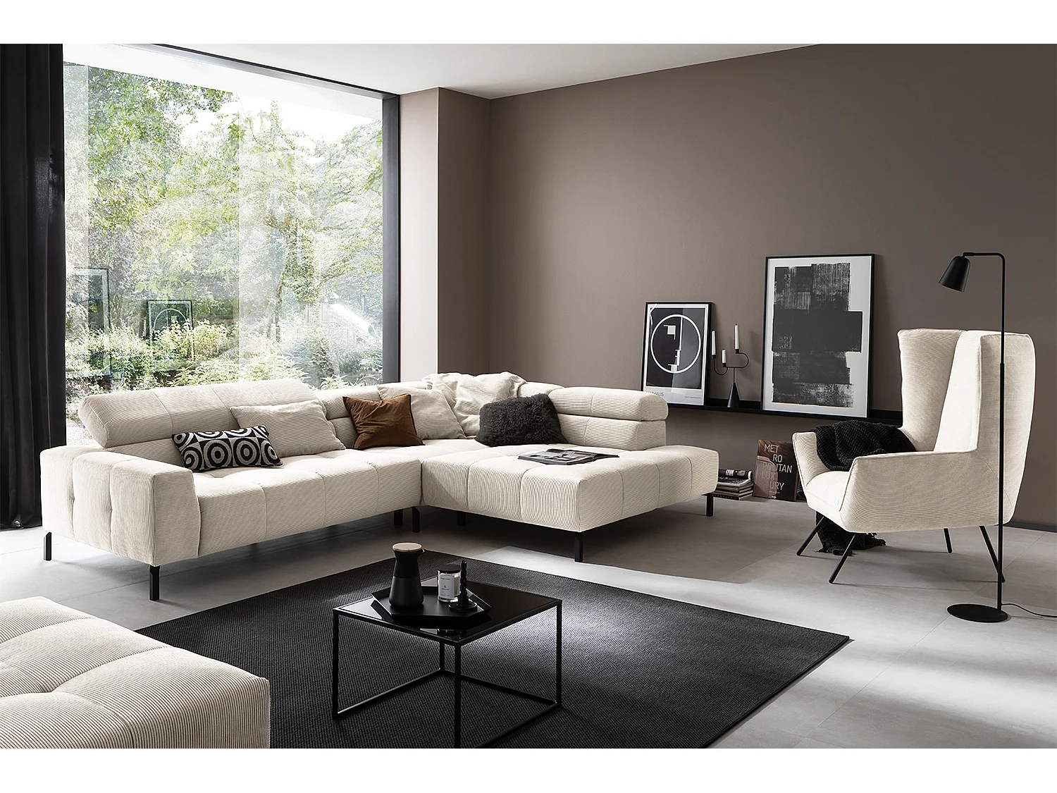 Ecksofa - Weiß Cord - OHIO
