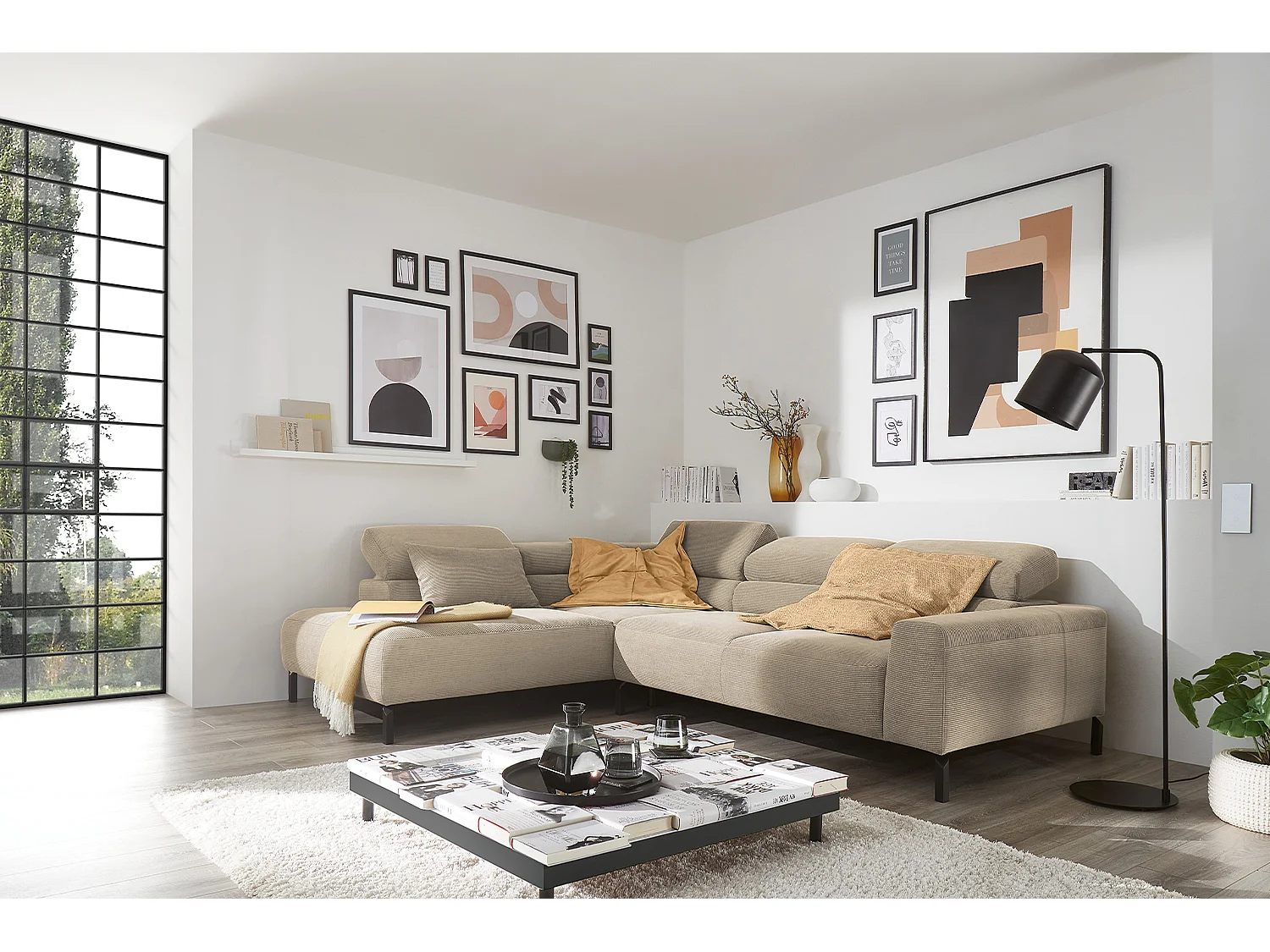 Divano angolare - beige Velluto a coste - DELIA
