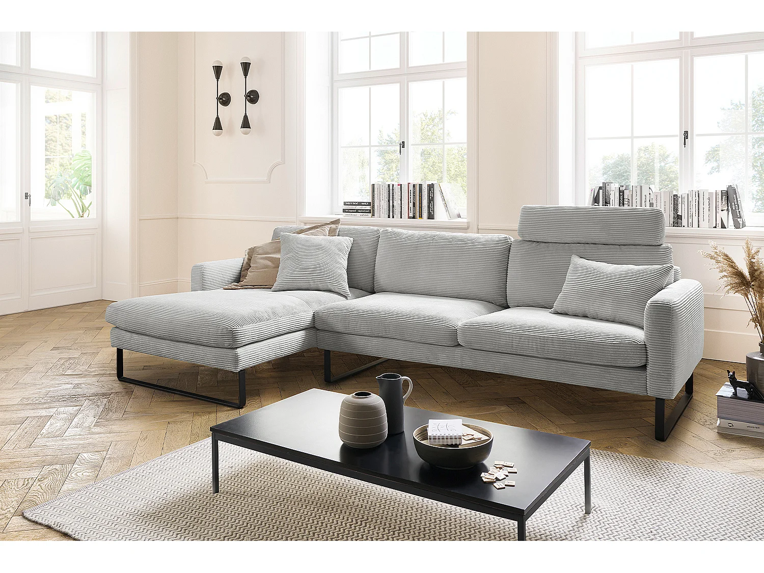 Canapé - gris clair Velours côtelé - RICARDA