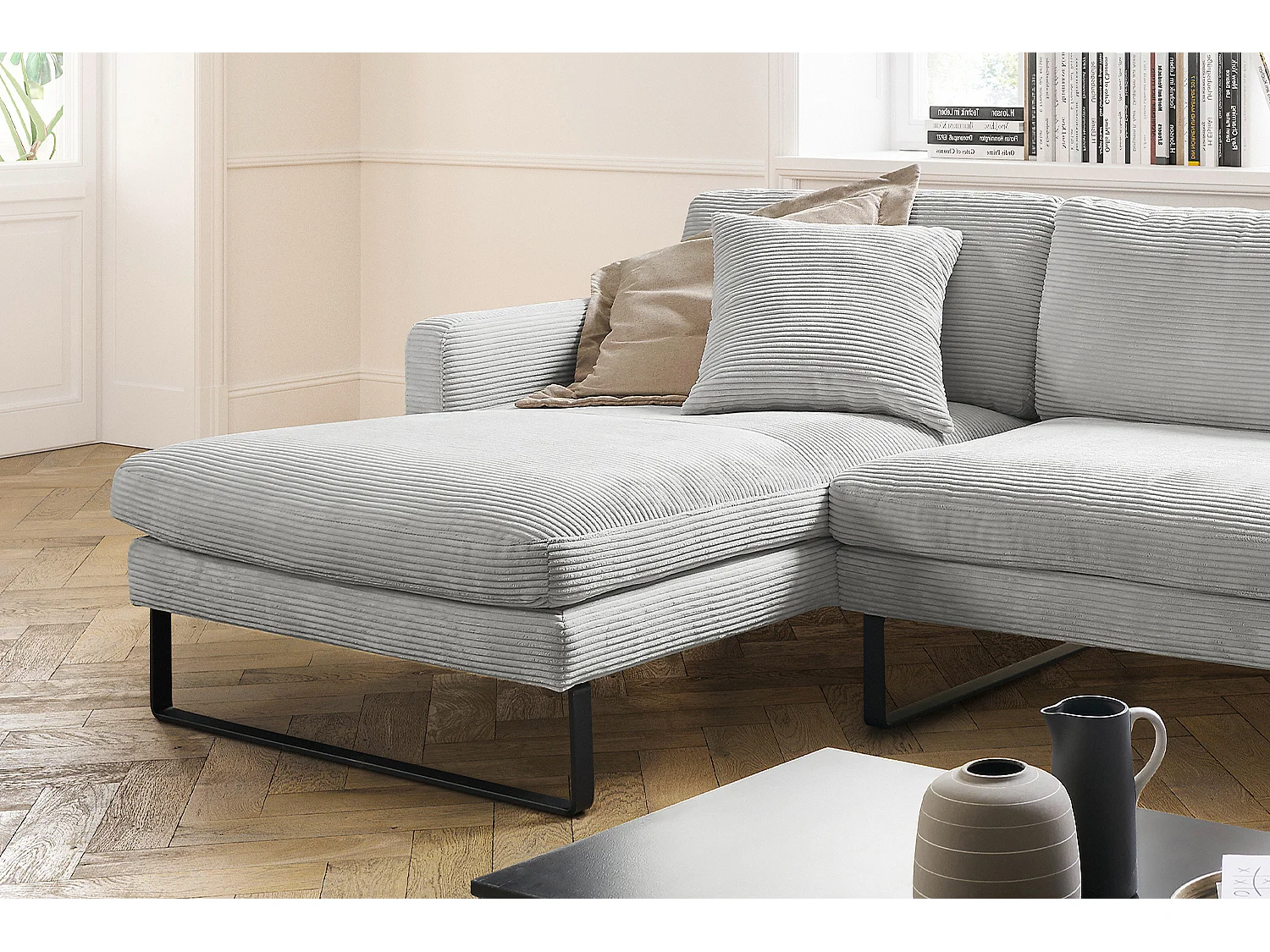 Canapé - gris clair Velours côtelé - RICARDA