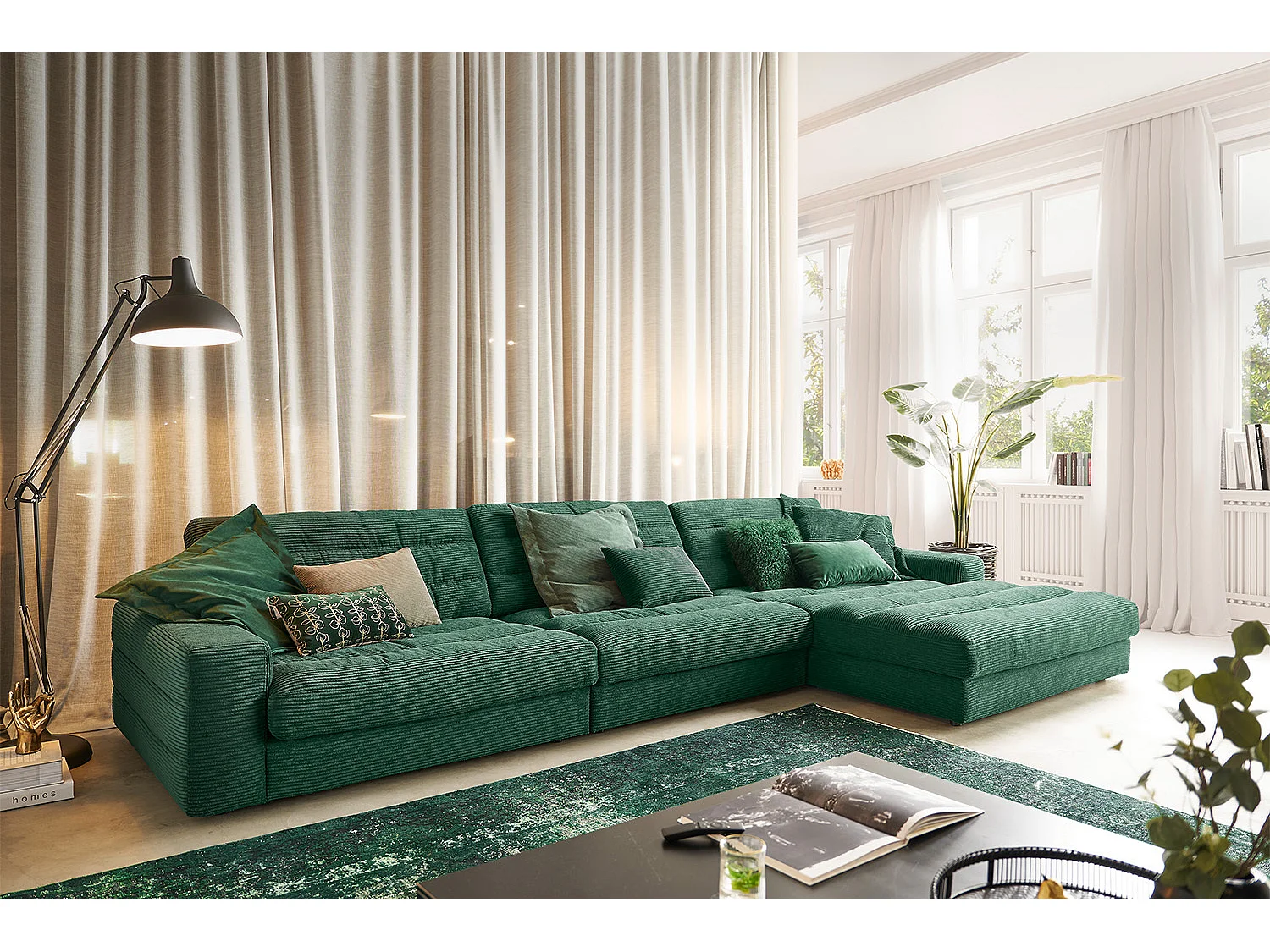 Canapé - vert émeraude Velours côtelé - LANA