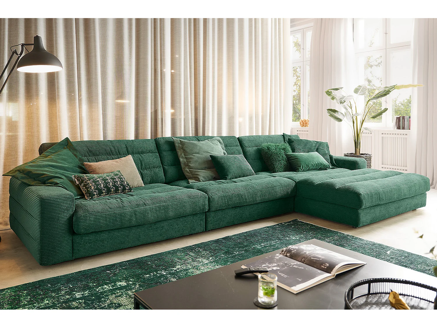 Canapé - vert émeraude Velours côtelé - LANA