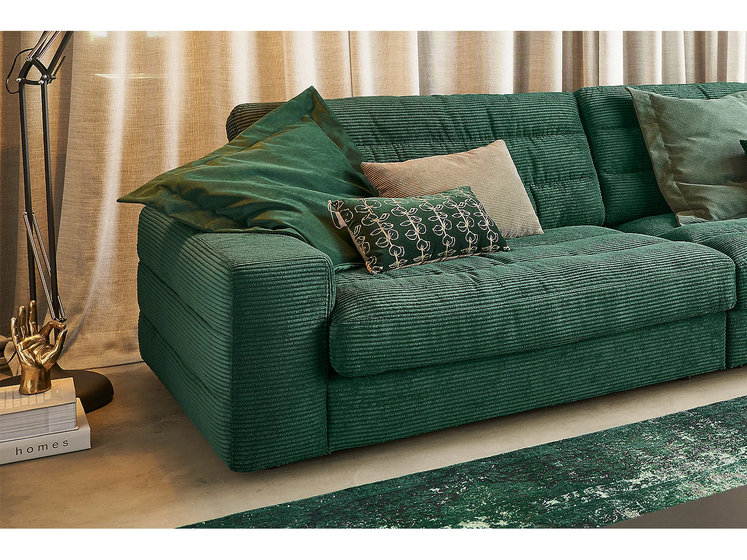Canapé d'angle - vert émeraude Velours côtelé - LANA
