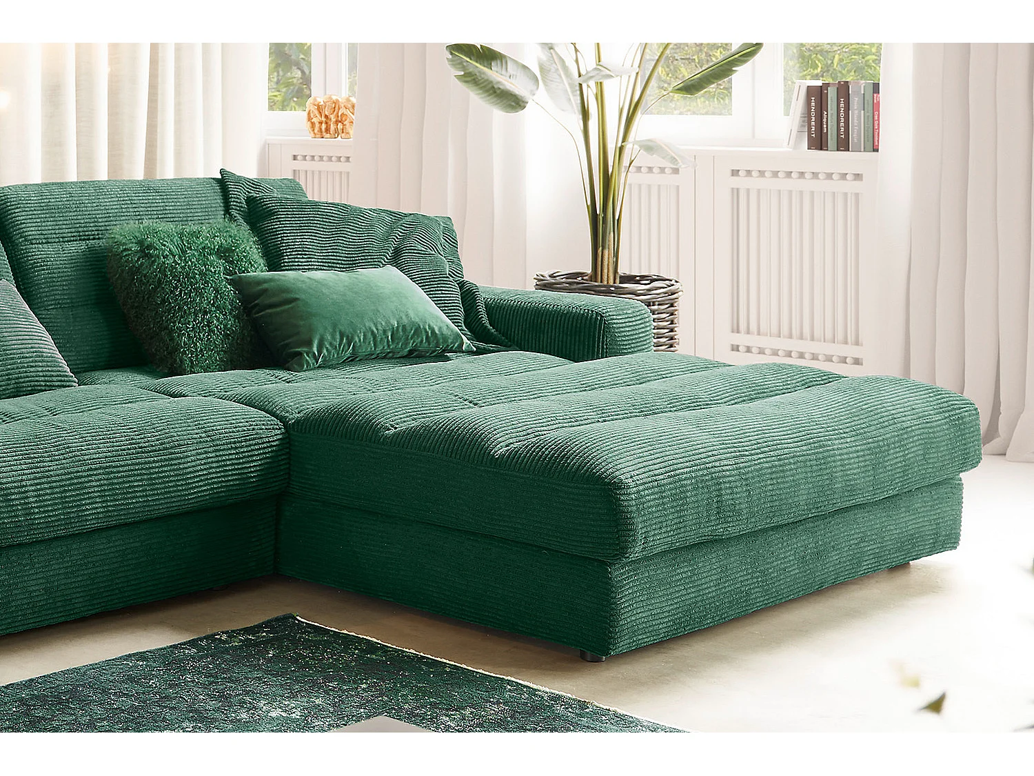 Canapé d'angle - vert émeraude Velours côtelé - LANA