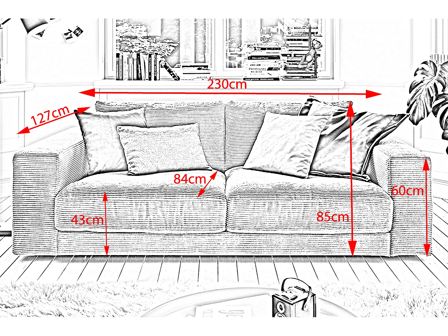 Sofa - Grau Cord - MADELINE