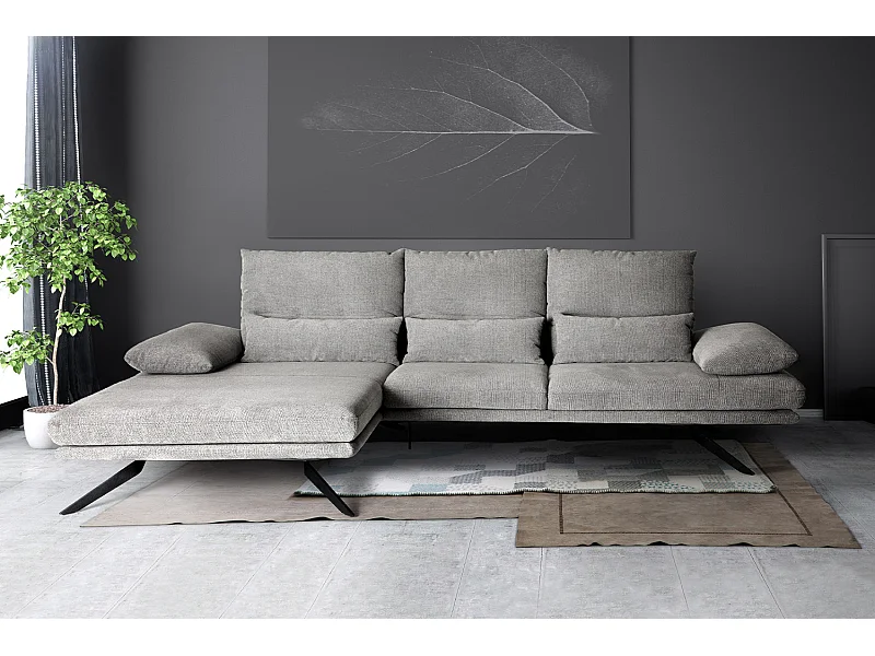 Ecksofa - Hellgrau Webstoff - FENICE