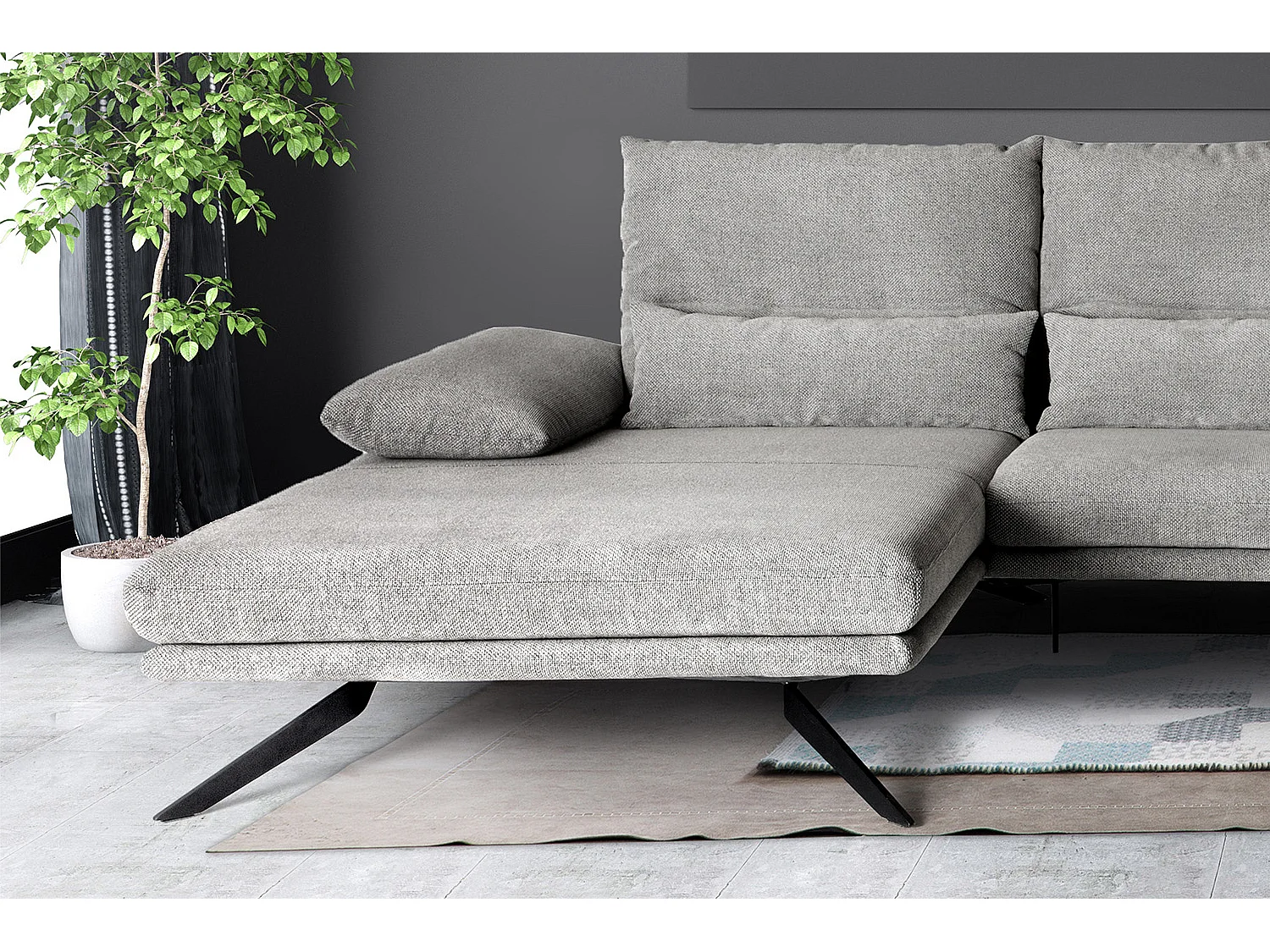 Ecksofa - Hellgrau Webstoff - FENICE