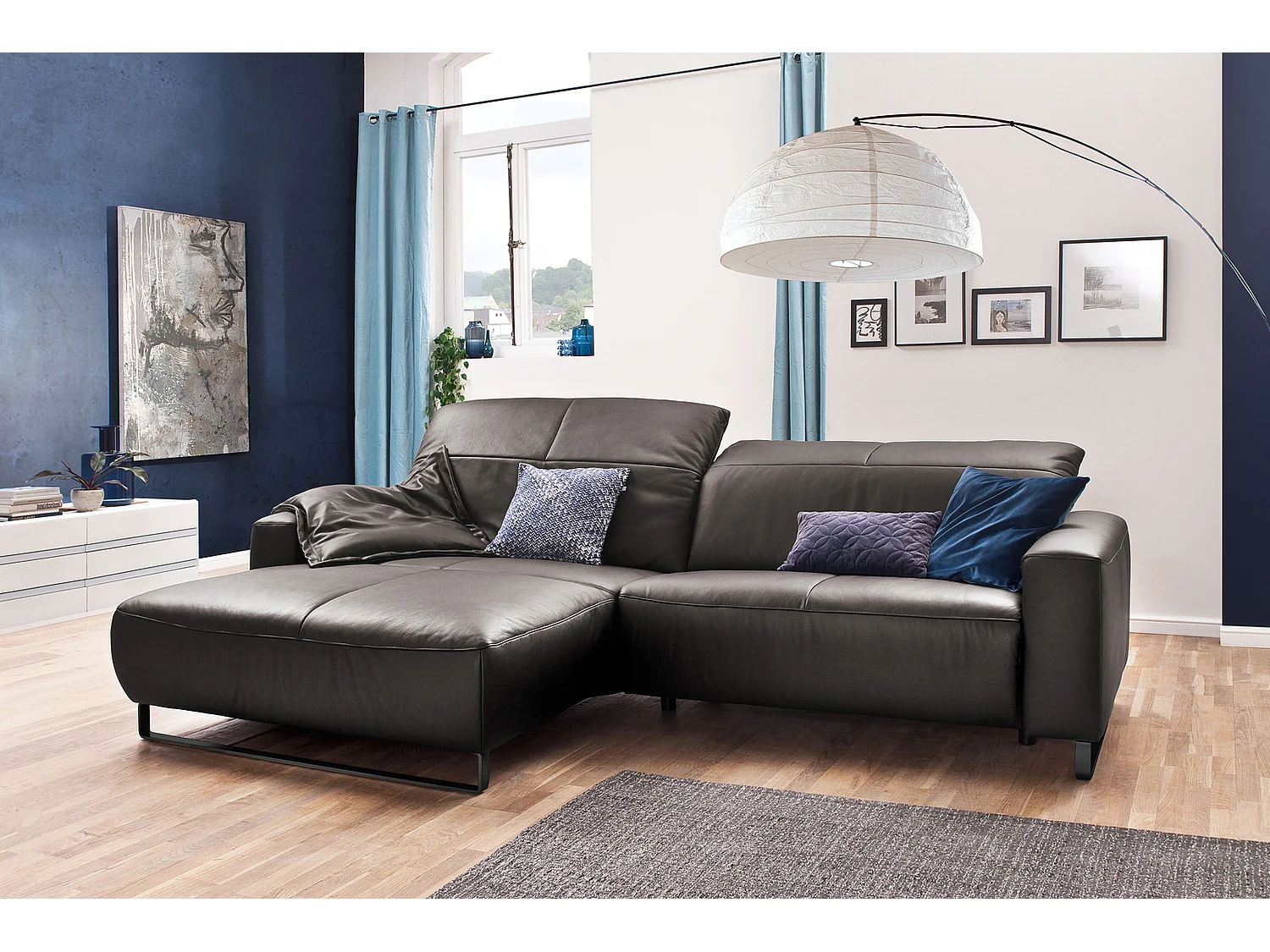 Canapé d'angle - anthracite cuir - YORK