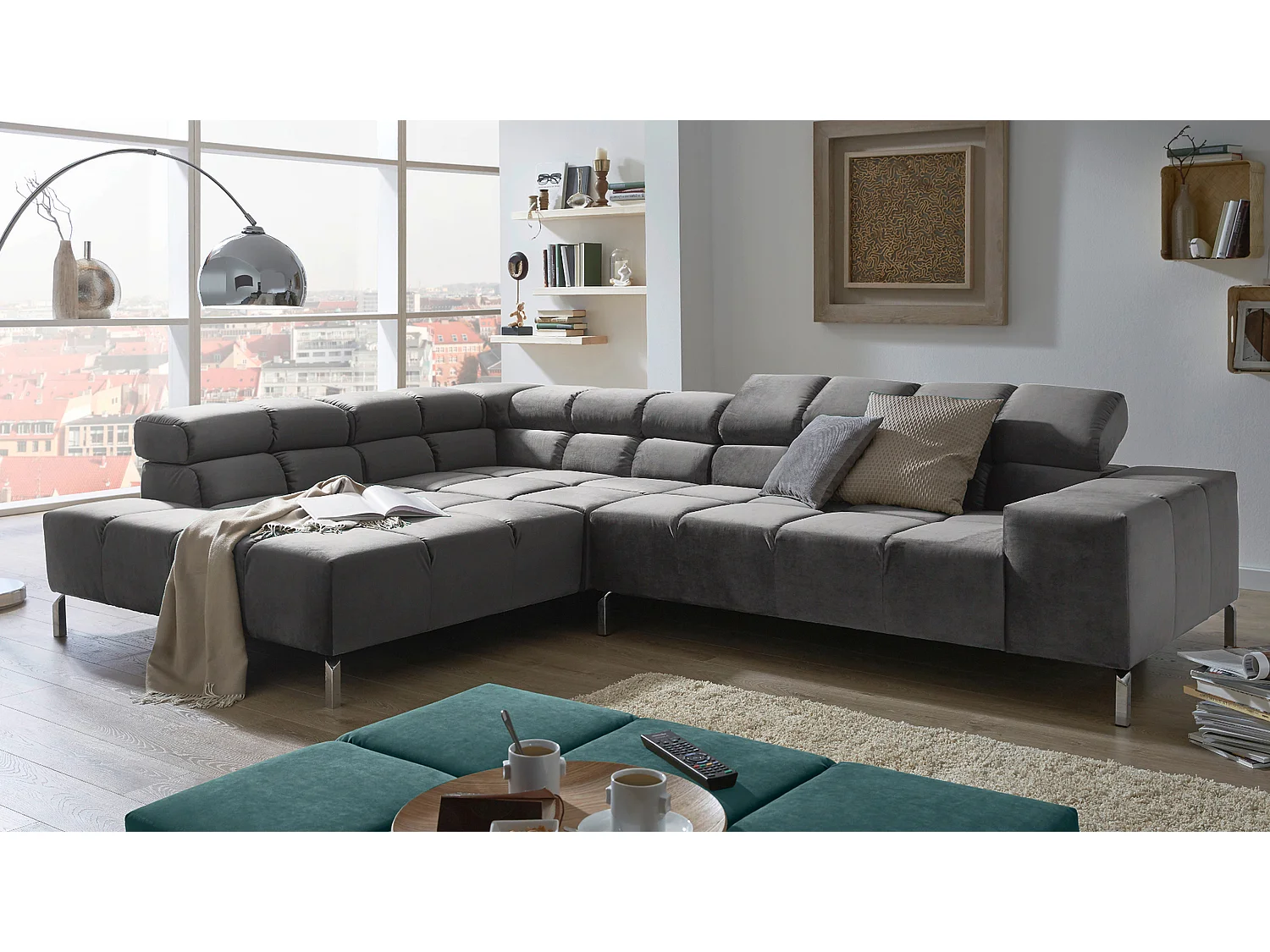Ecksofa - Grau Velvet - NELSON