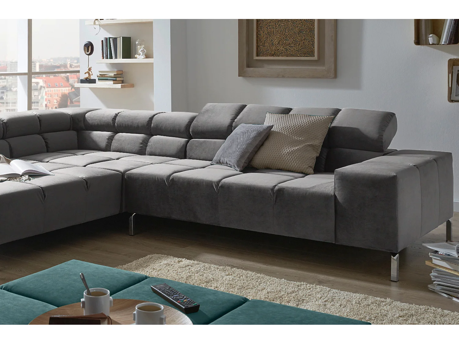 Ecksofa - Grau Velvet - NELSON