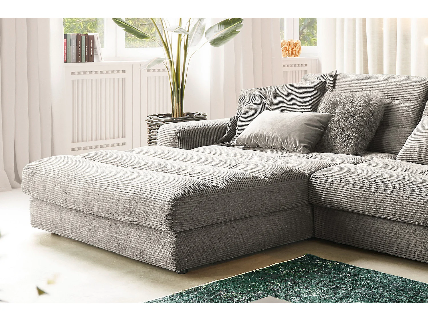 Ecksofa - Steingrau Cord - LANA