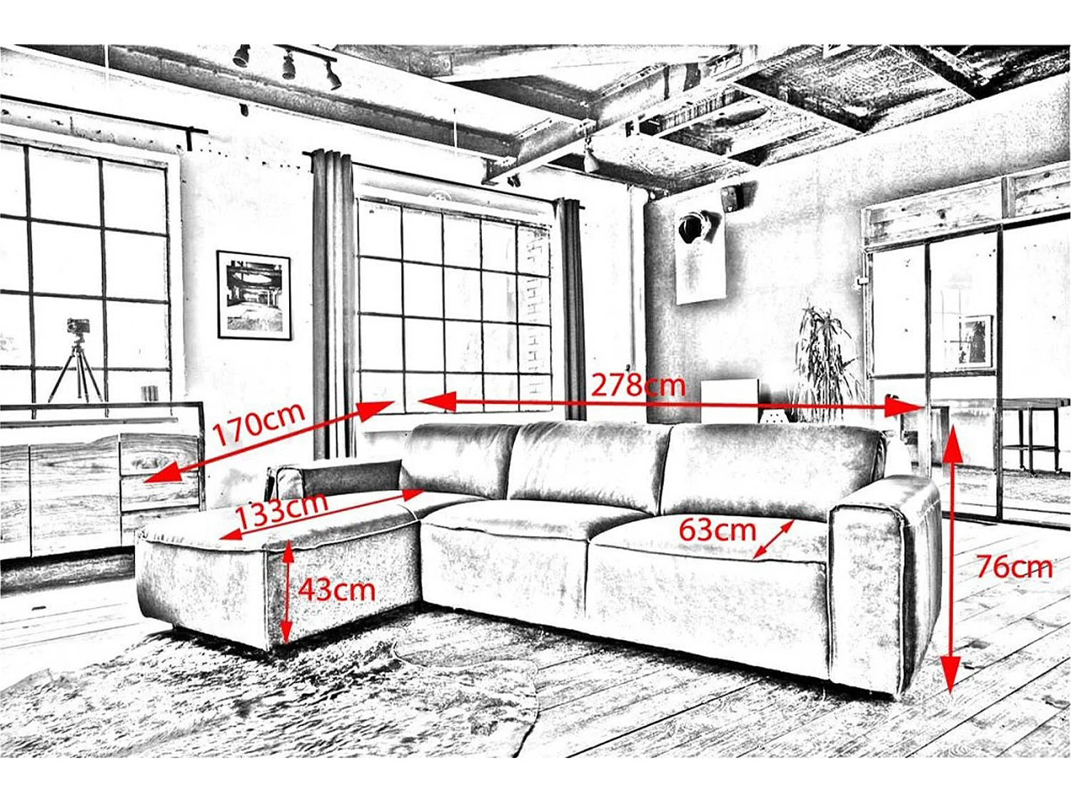 Canapé d'angle - Gris cuir - EXTRA