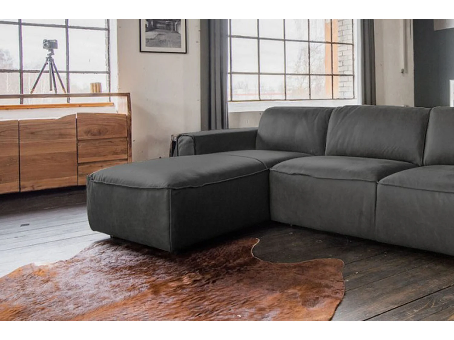 Canapé d'angle - Gris cuir - EXTRA