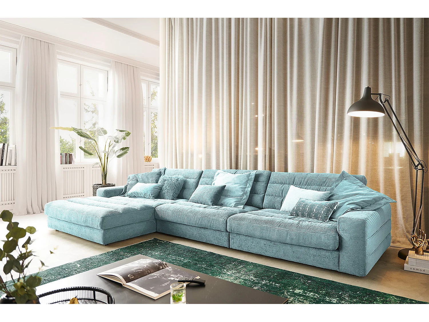 Ecksofa - Hellblau Cord - LANA