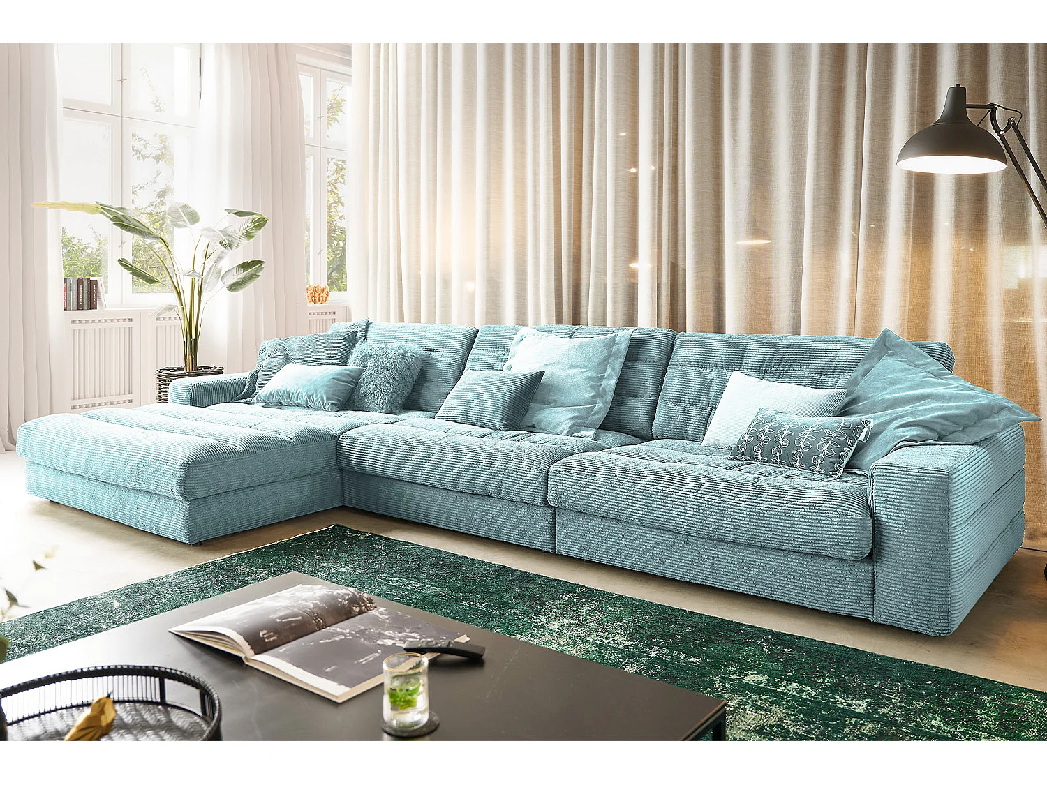 Ecksofa - Hellblau Cord - LANA