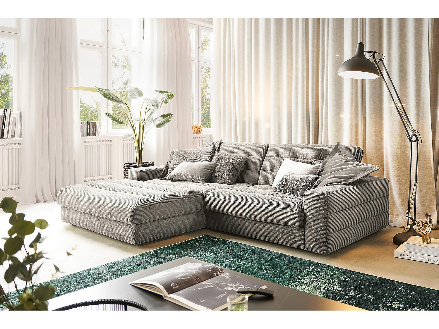 Ecksofa - Steingrau Cord - LANA