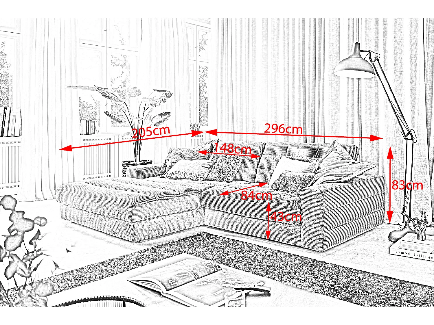 Ecksofa - Steingrau Cord - LANA