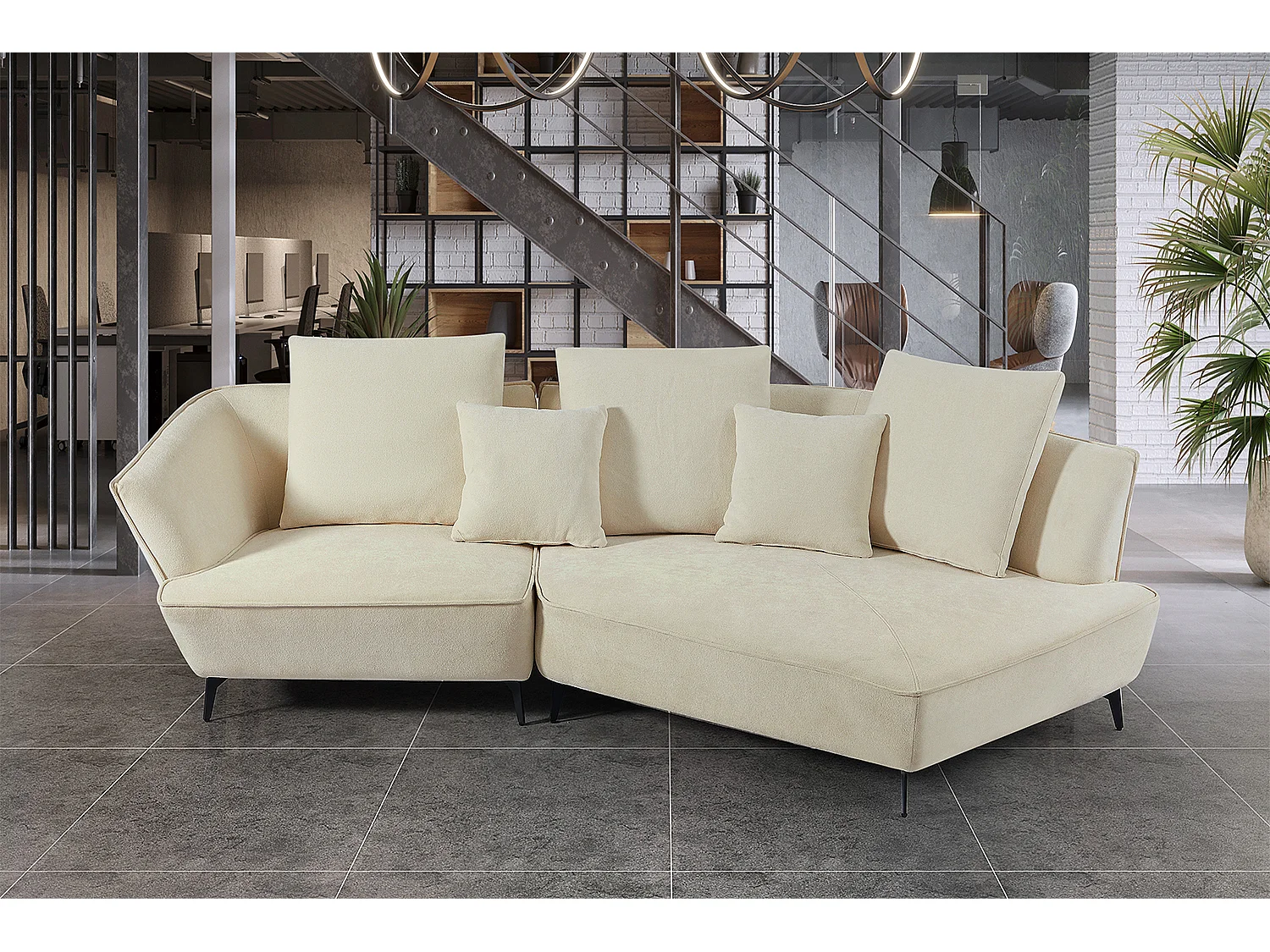 Ecksofa - Cremeweiß Webstoff - GARBO