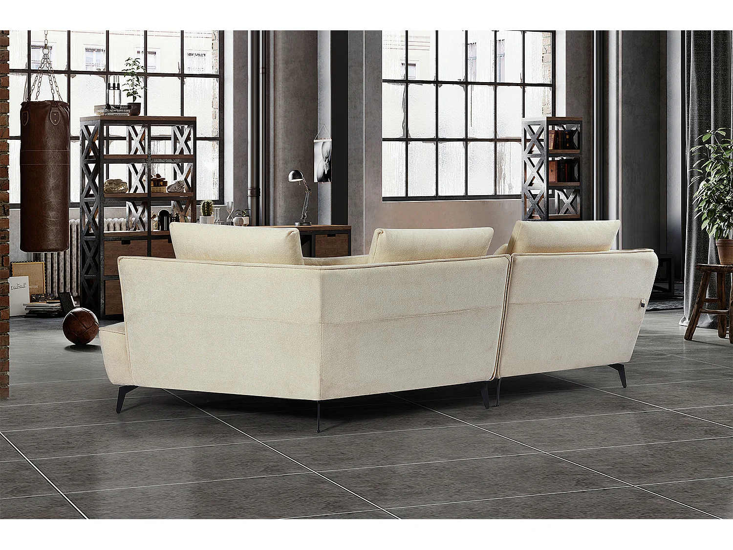 Ecksofa - Cremeweiß Webstoff - GARBO