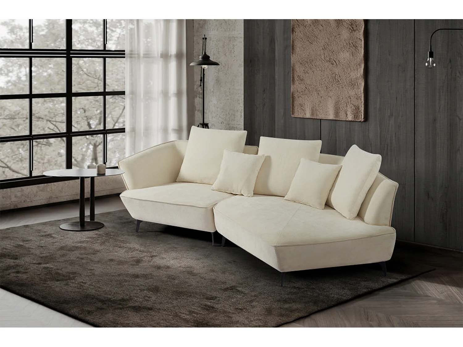 Ecksofa - Cremeweiß Webstoff - GARBO