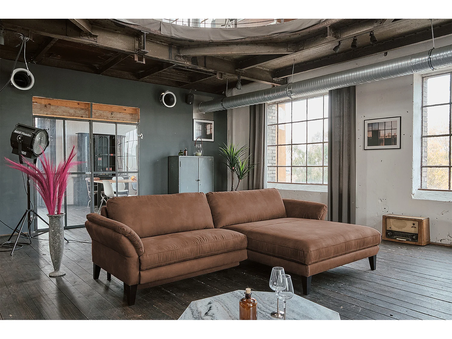 Ecksofa - Braun Webstoff - MALTA