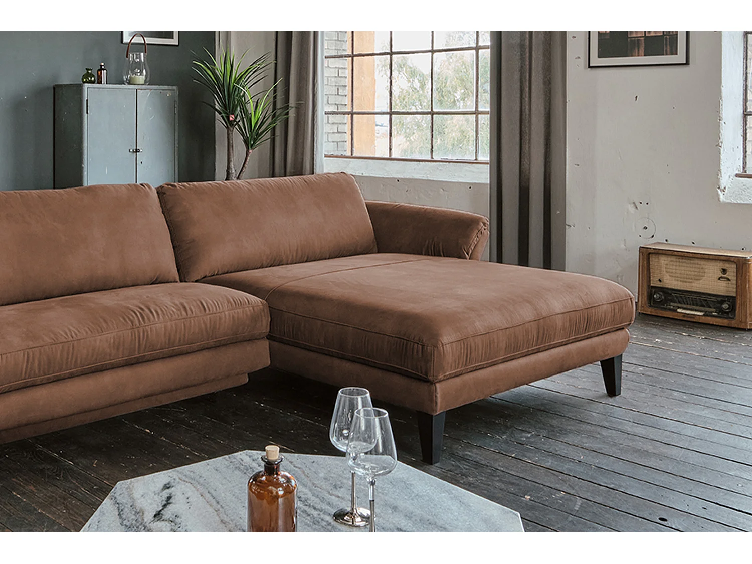 Ecksofa - Braun Webstoff - MALTA