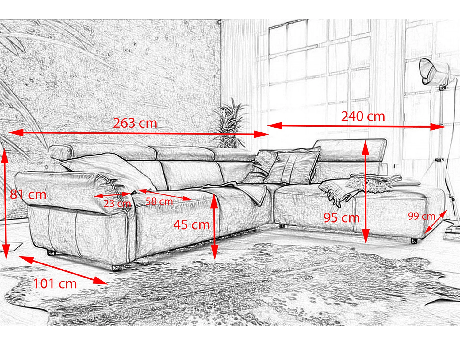 Ecksofa - Anthrazit Leder - RISO