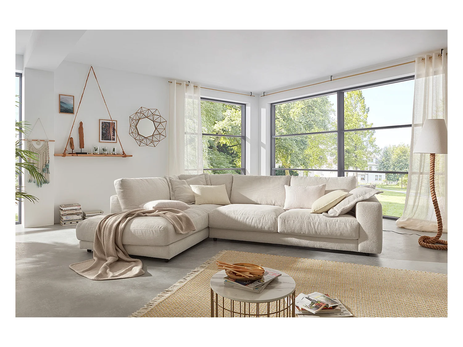 Ecksofa - Cremeweiß Cord - MADELINE