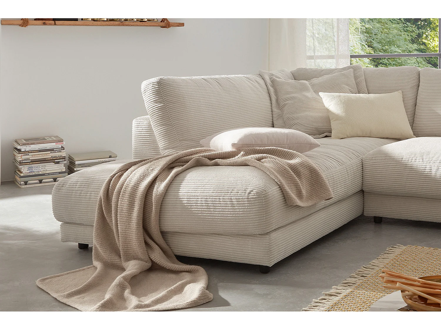 Ecksofa - Cremeweiß Cord - MADELINE