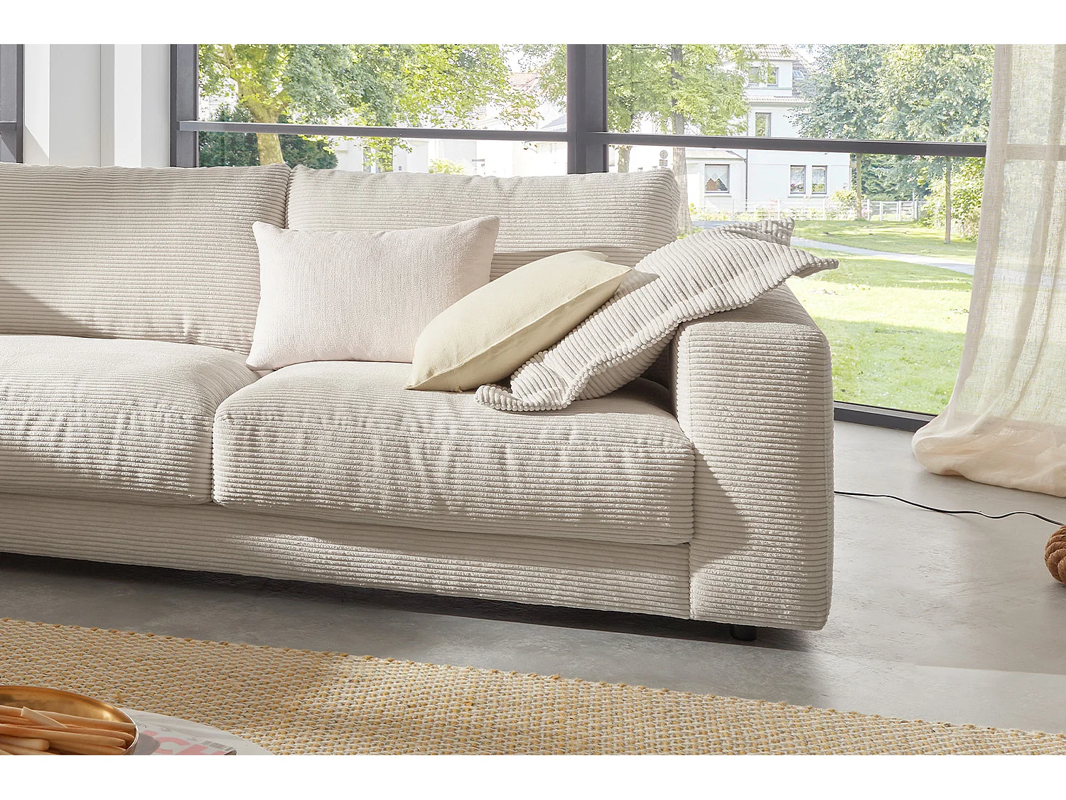 Ecksofa - Cremeweiß Cord - MADELINE