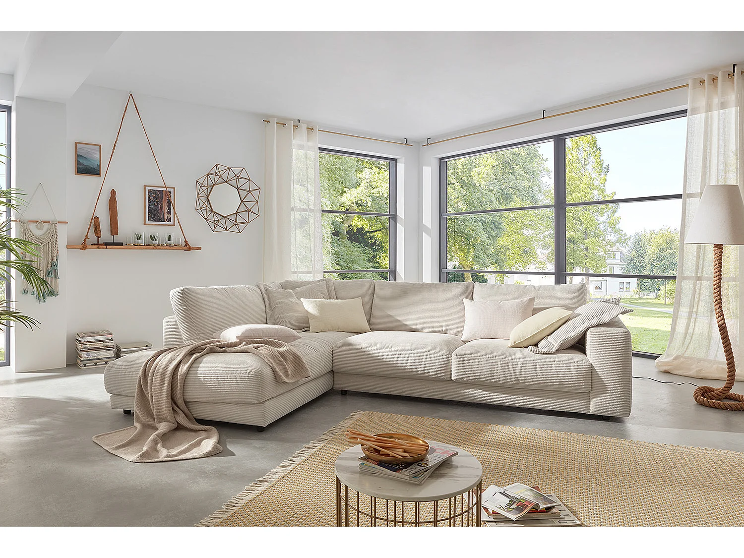 Ecksofa - Cremeweiß Cord - MADELINE