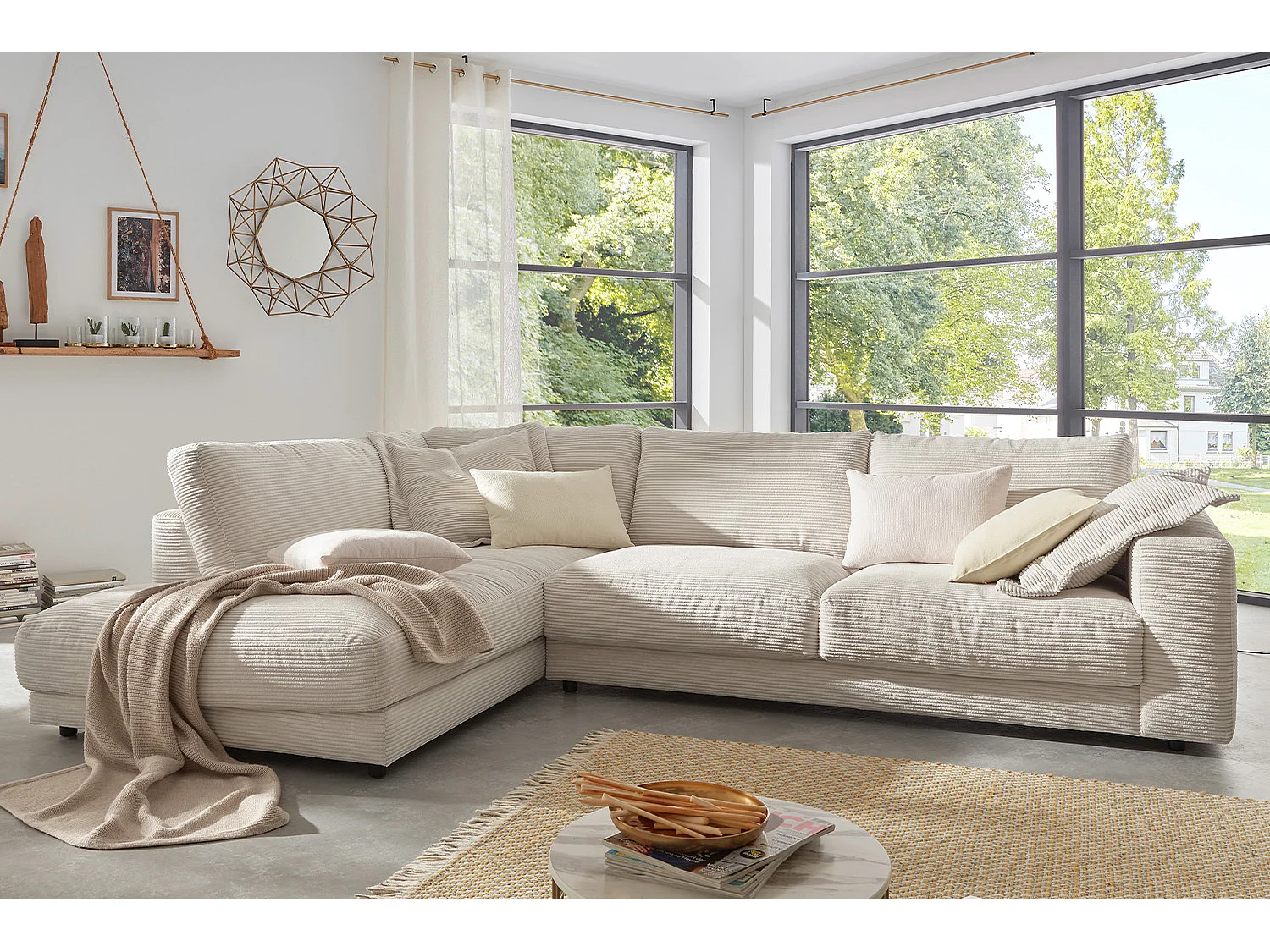 Ecksofa - Cremeweiß Cord - MADELINE