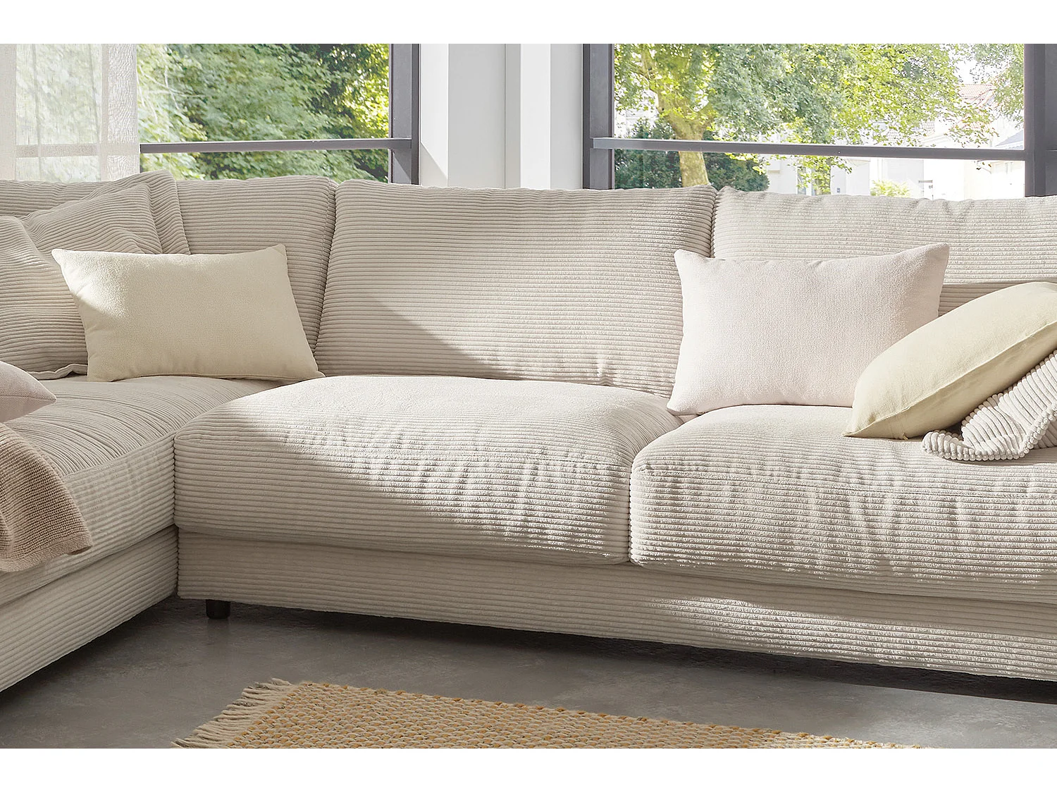 Ecksofa - Cremeweiß Cord - MADELINE
