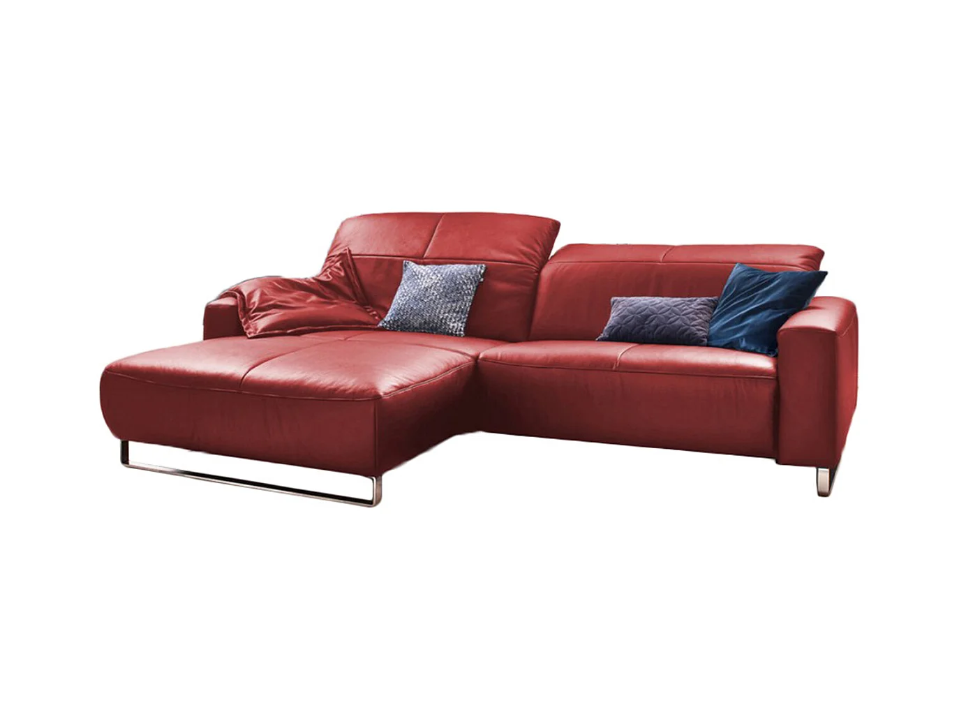 Ecksofa - Hochglanz Rot Leder - YORK