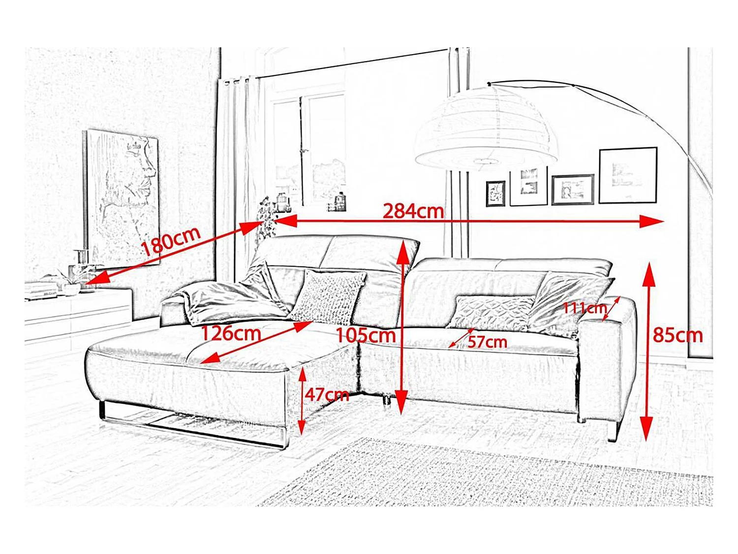 Ecksofa - Hochglanz Rot Leder - YORK