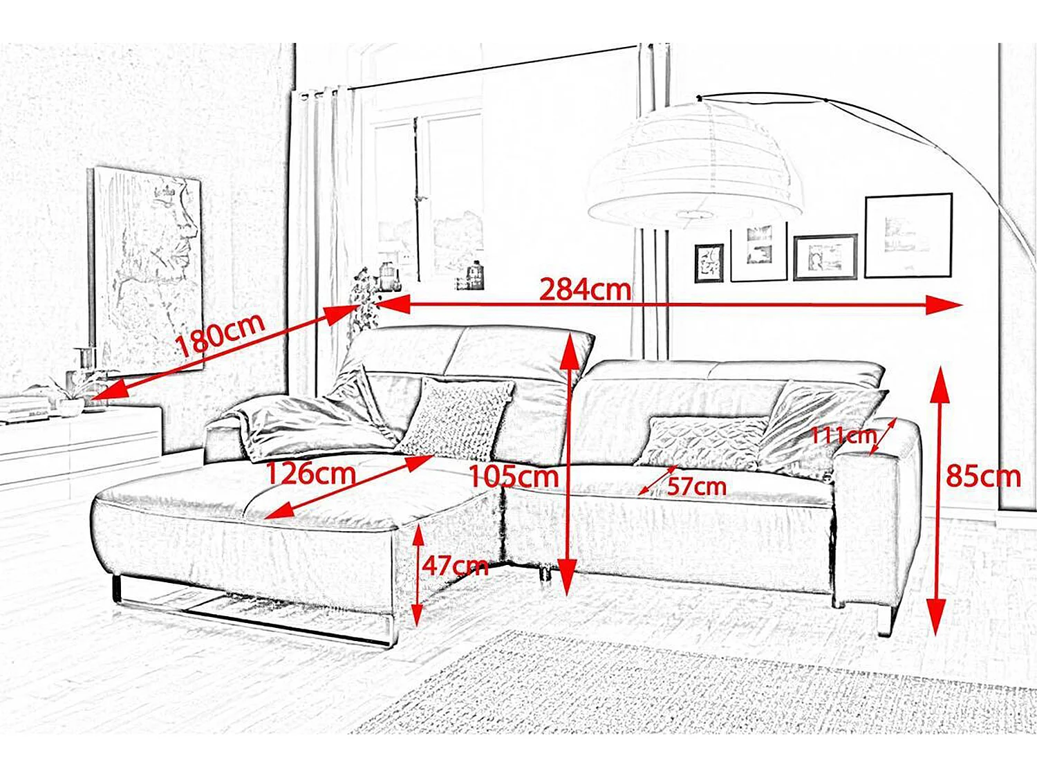 Ecksofa - Hochglanz Rot Leder - YORK