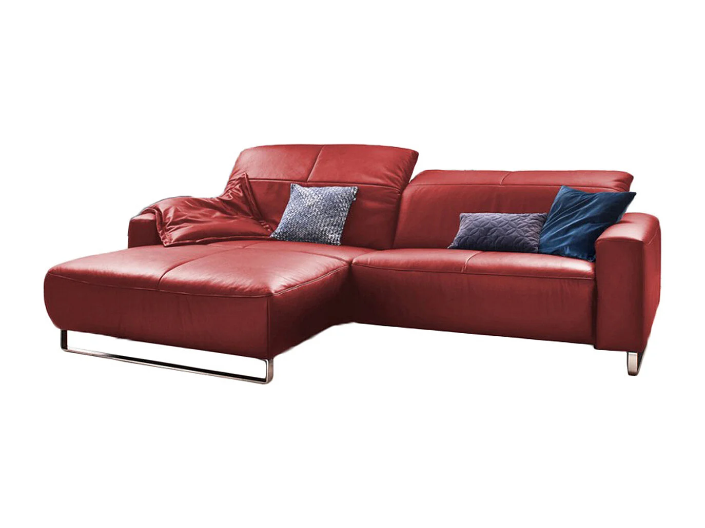 Ecksofa - Hochglanz Rot Leder - YORK
